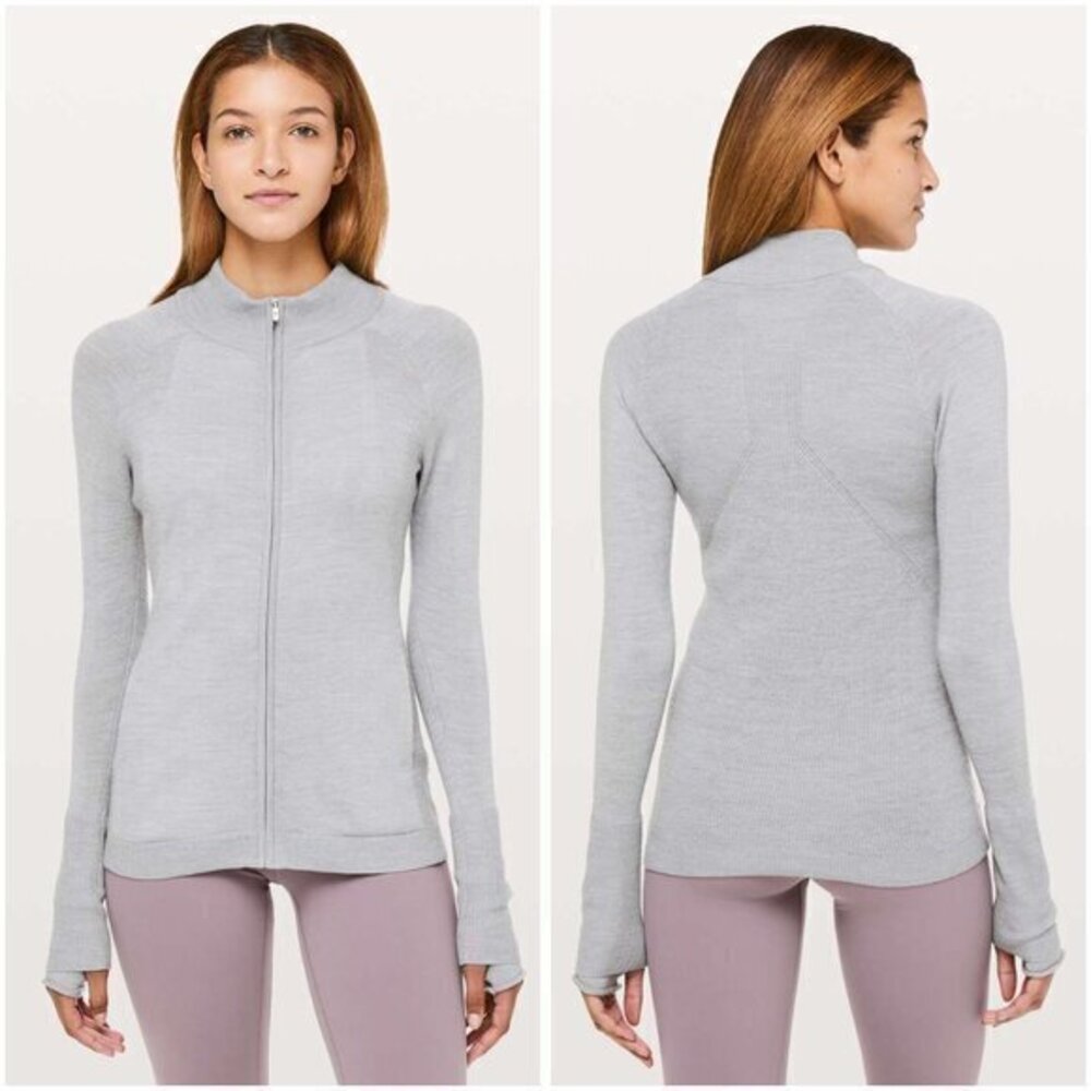 Lululemon Time To Thrive 100% Merino Wool Jacket in Heathered Silver Drop Size 4